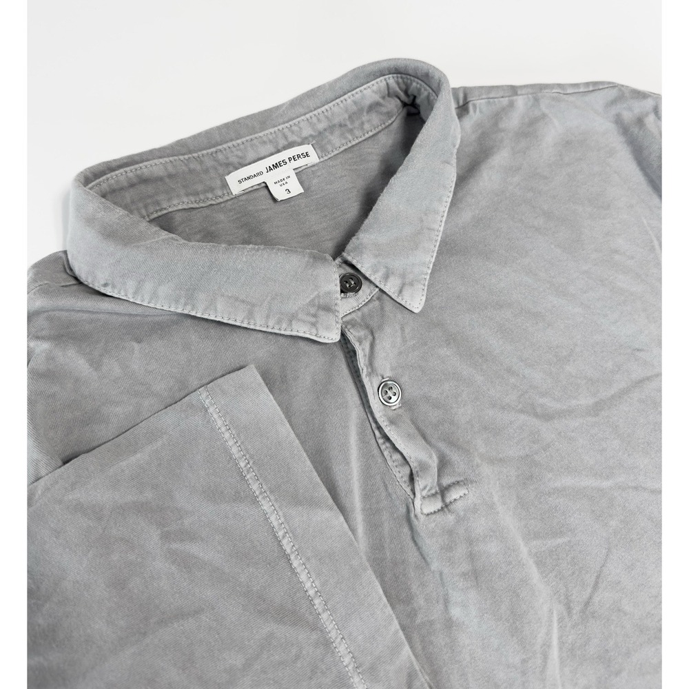 James Perse Men's Polo Shirt Gray Sueded Jersey Supima Cotton USA Made Sz 3